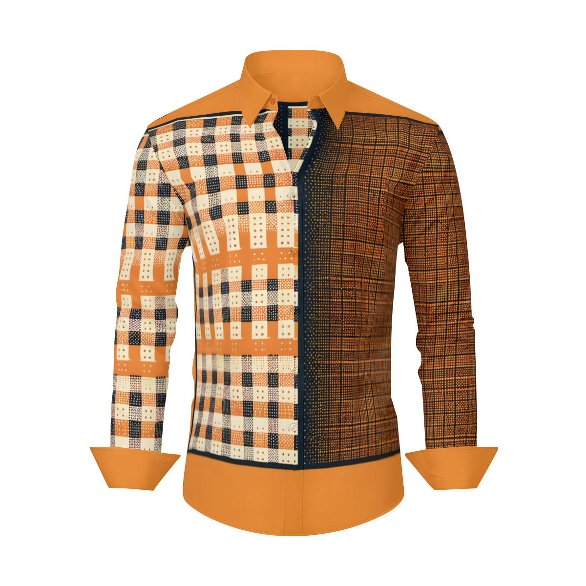 Orange Check Long Sleeves Men's Shirt
