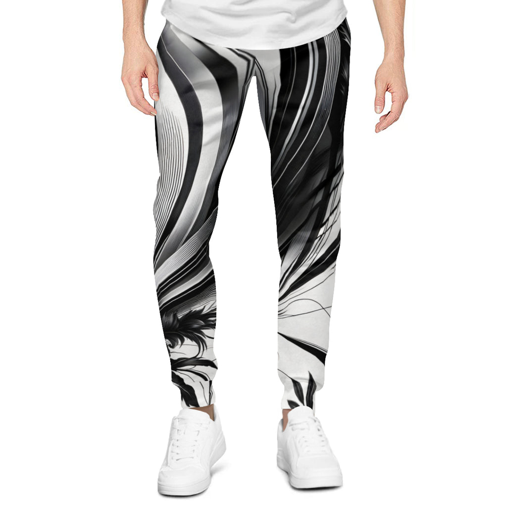 Floral Black And White Men's Adult Hoodie Set (Double-Layer Hood) | Health Fabric