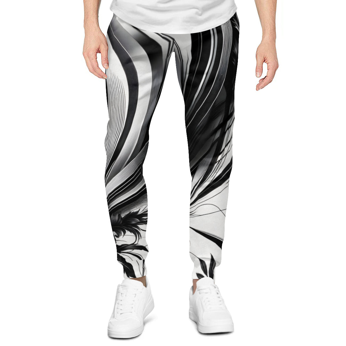 Floral Black And White Men's Adult Hoodie Set (Double-Layer Hood) | Health Fabric