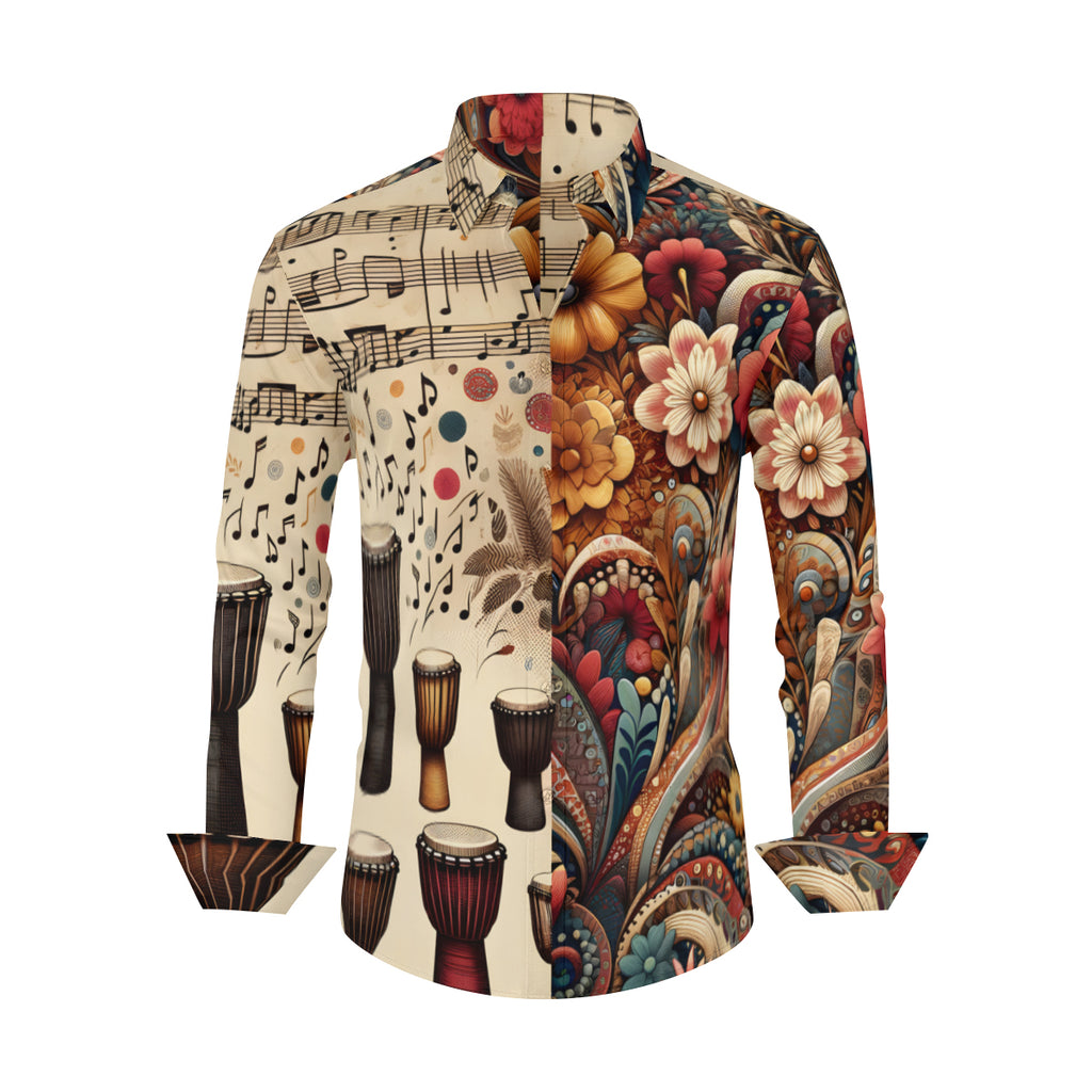 Musical Floral Long Sleeves Men's Shirt