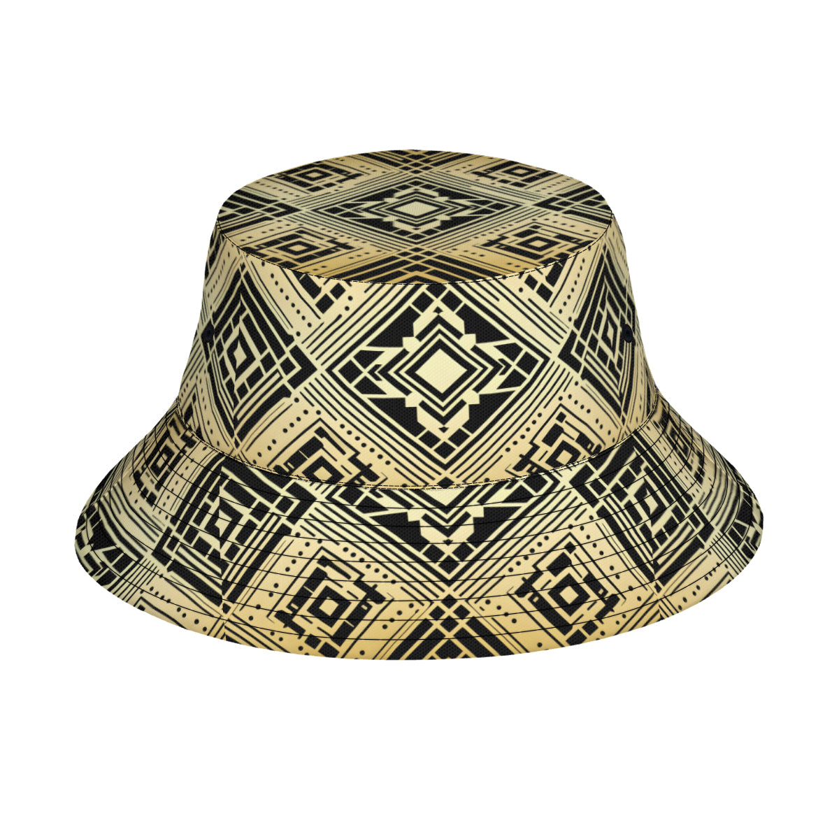 Golden Geometric Shapes Double-Sided Unisex Polyester Bucket Hat
