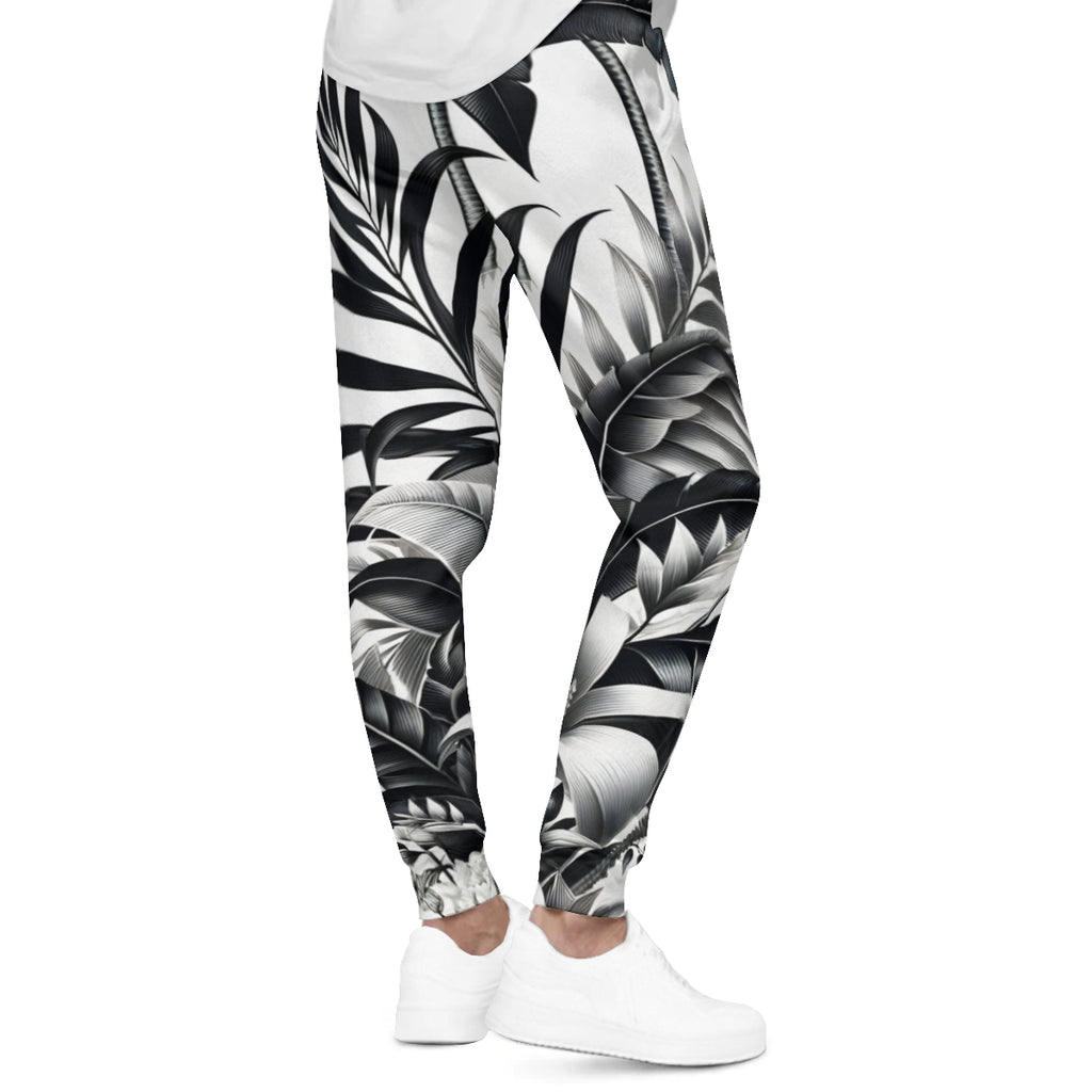 Floral Black And White Men's Adult Hoodie Set (Double-Layer Hood) | Health Fabric