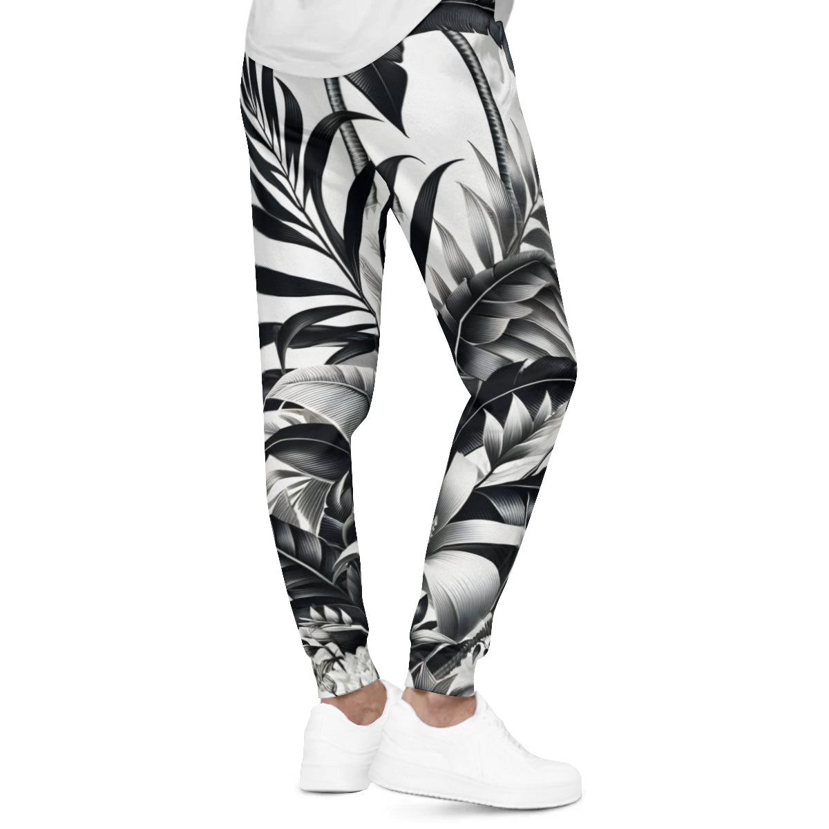 Floral Black And White Men's Adult Hoodie Set (Double-Layer Hood) | Health Fabric