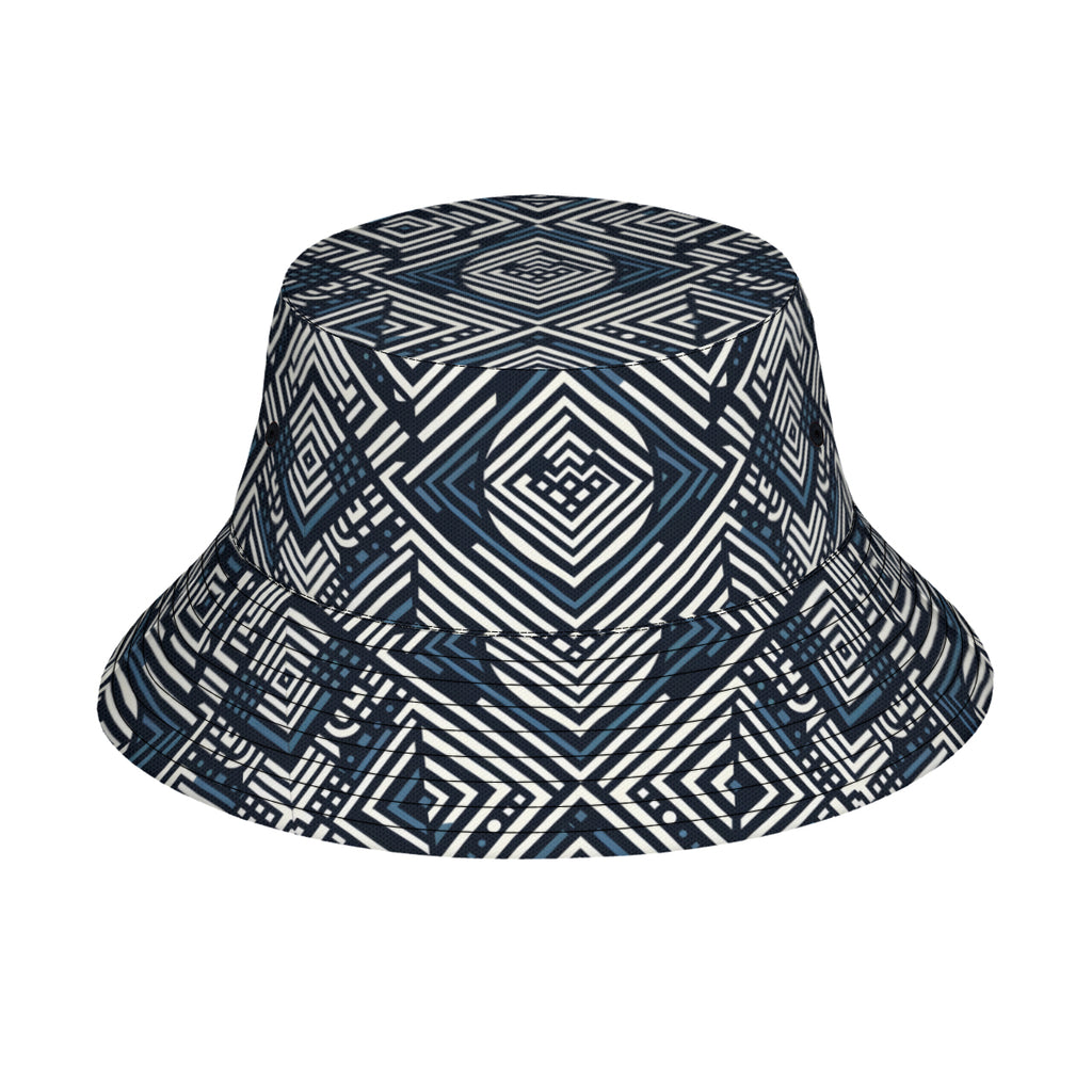 Navy Blue Geometric Shapes Double-Sided Unisex Polyester Bucket Hat