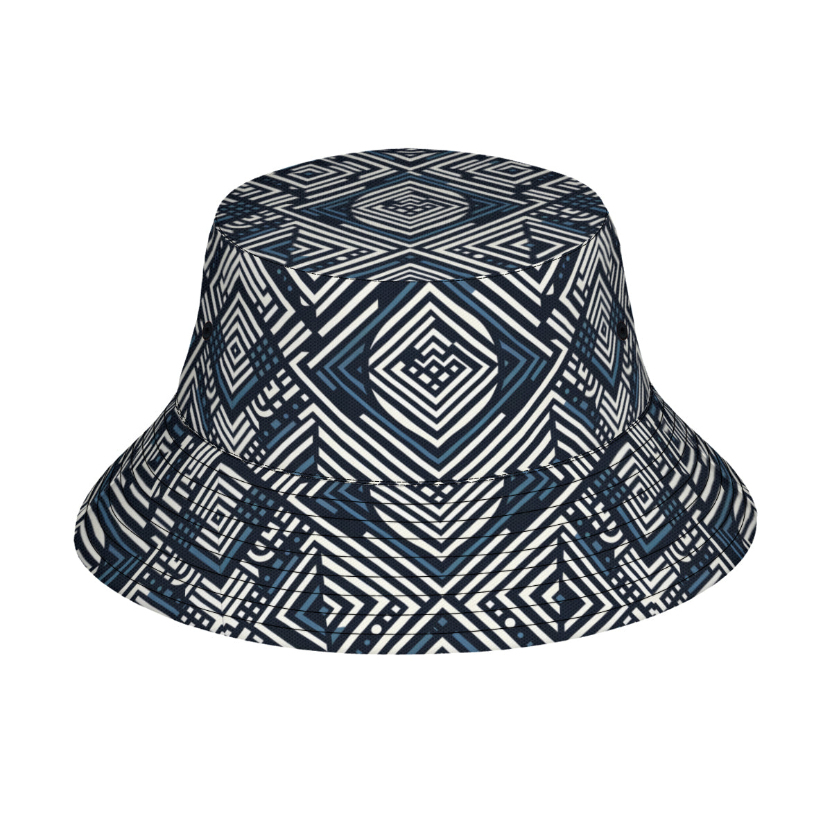 Navy Blue Geometric Shapes Double-Sided Unisex Polyester Bucket Hat