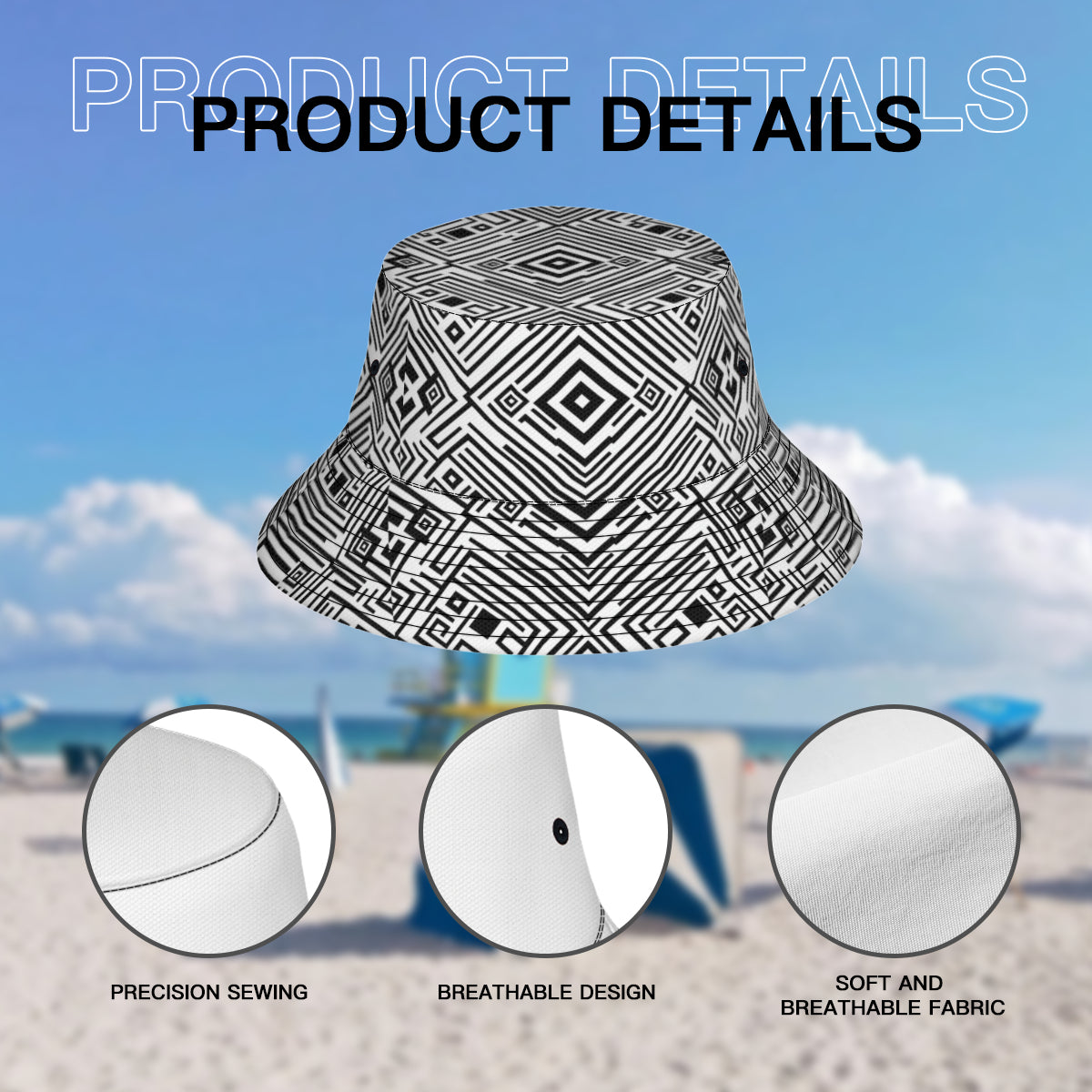 Black And White Double-Sided Unisex Polyester Bucket Hat