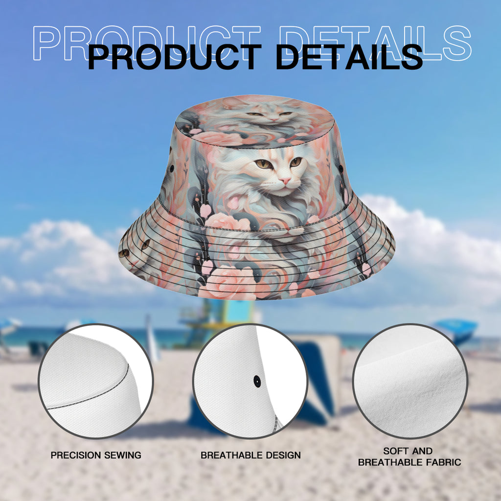 Cute Cat Double-Sided Unisex Polyester Bucket Hat