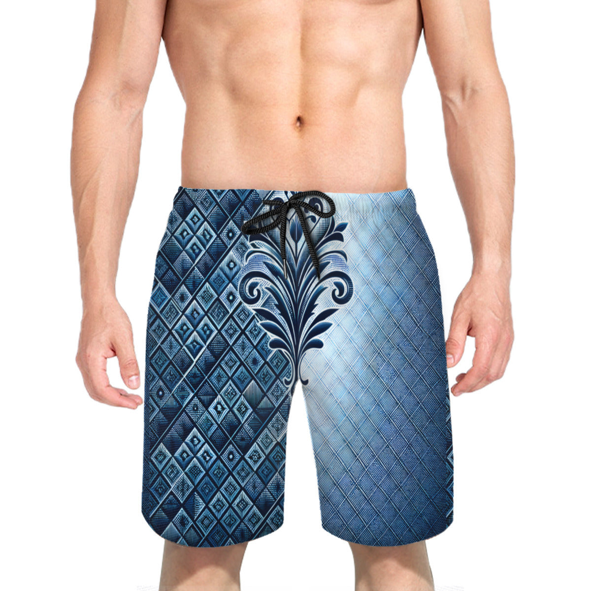 Blue Floral Men's Beach Shorts (Not Mesh Lined) | Polyester