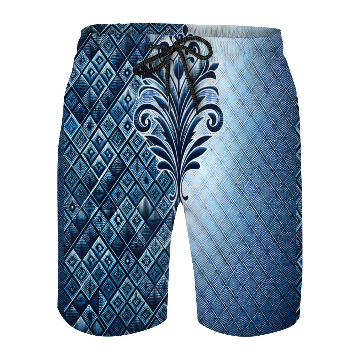 Blue Floral Men's Beach Shorts (Not Mesh Lined) | Polyester