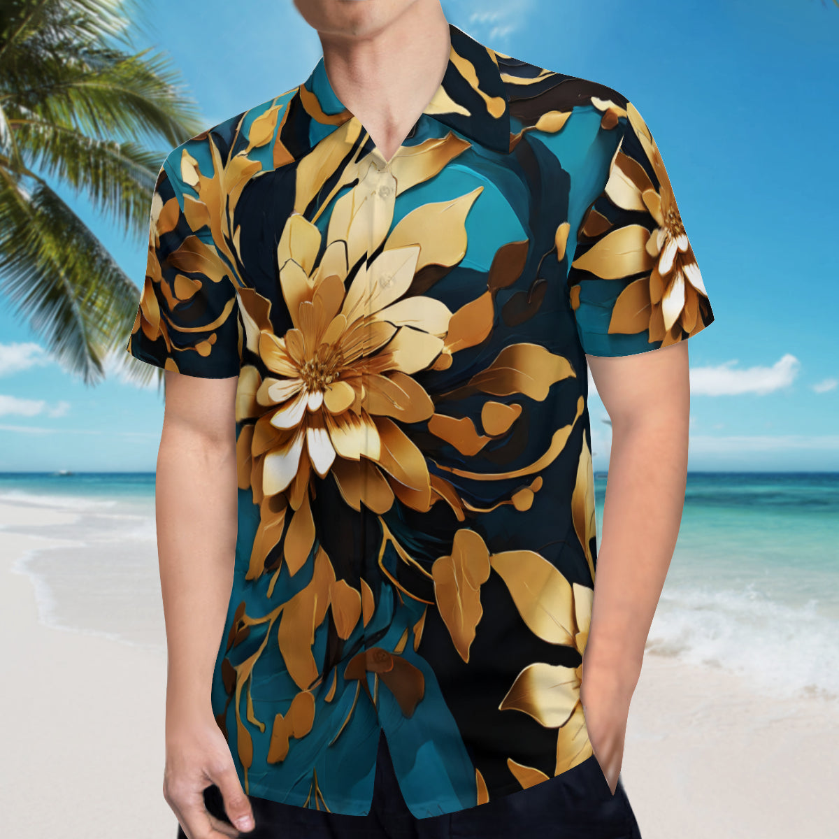 Teal Design Short Sleeves Men's Shirt
