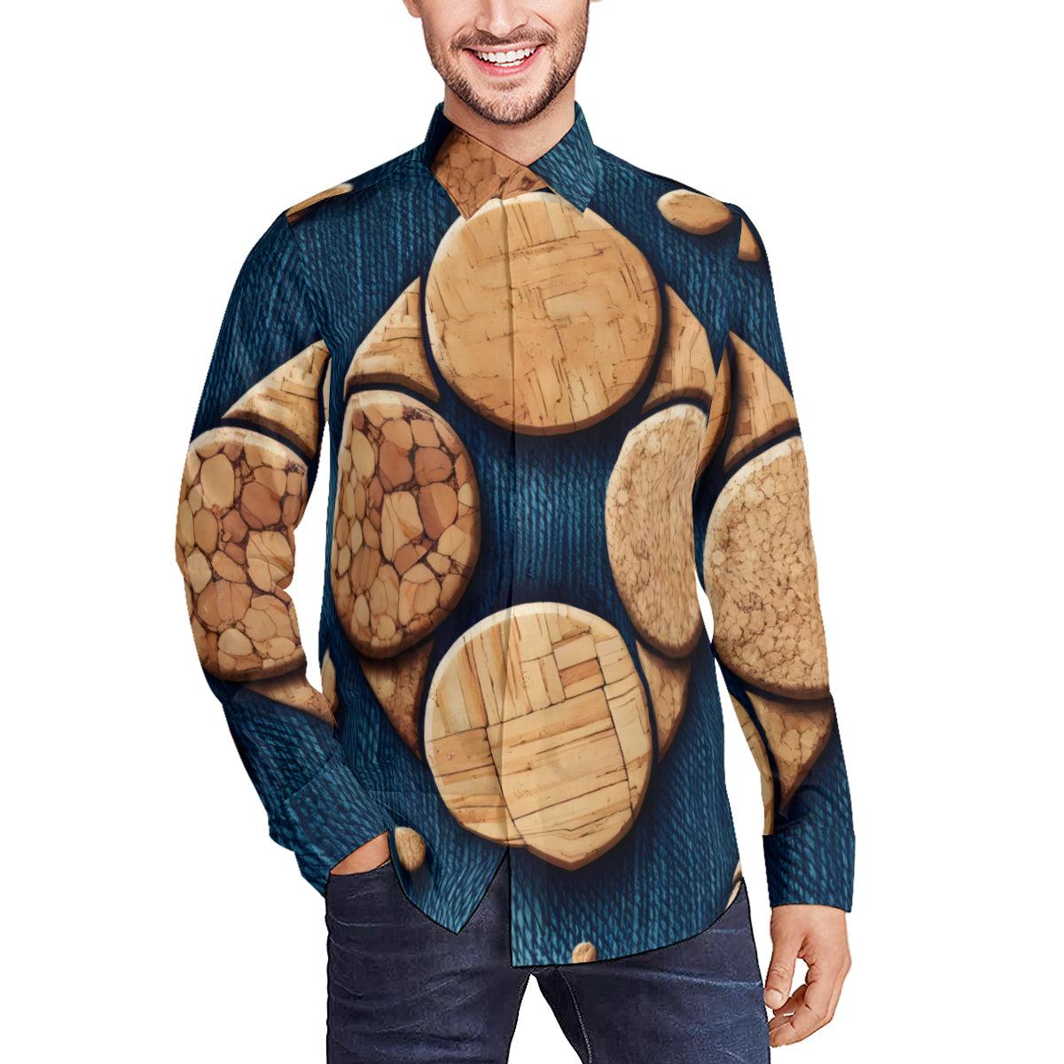 Blue Cork Men's Classic Long-Sleeved Shirt | Polyester
