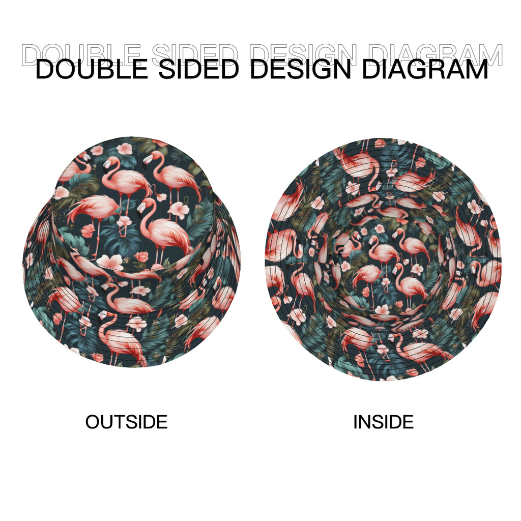 Flamingo Double-Sided Unisex Polyester Bucket Hat