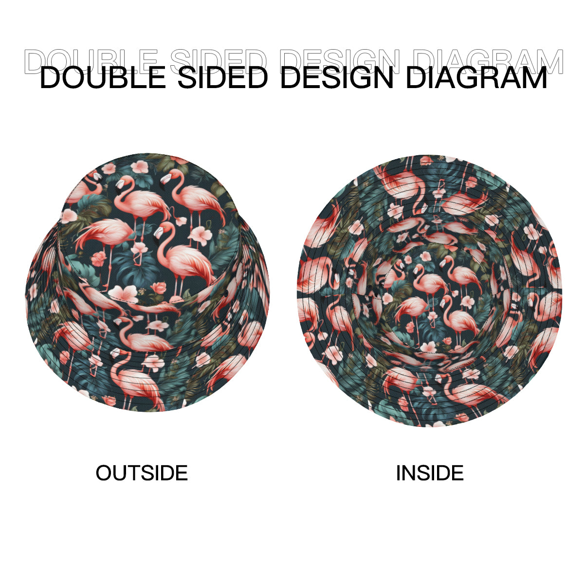 Flamingo Double-Sided Unisex Polyester Bucket Hat