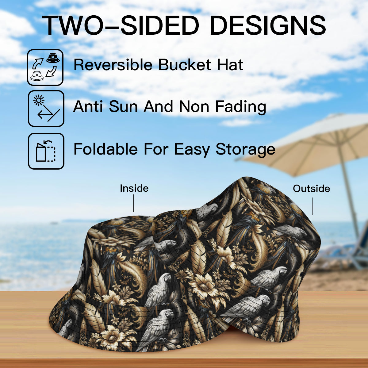 Parrots And Feathers Double-Sided Unisex Polyester Bucket Hat