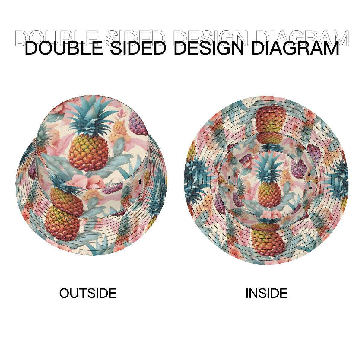 Pineapple Double-Sided Unisex Polyester Bucket Hat