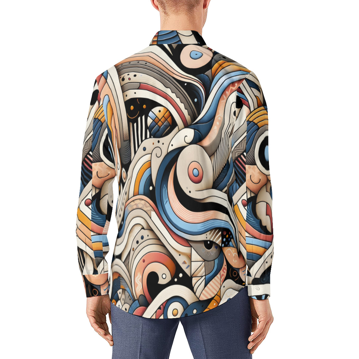 Abstract Men's Classic Long-Sleeved Shirt | Polyester