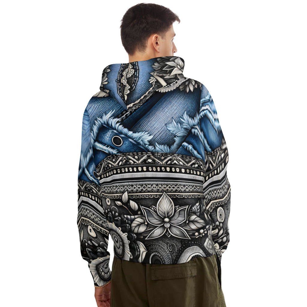 Denim And Lace Design Men's Adult Hoodie Set (Double-Layer Hood) | Health Fabric
