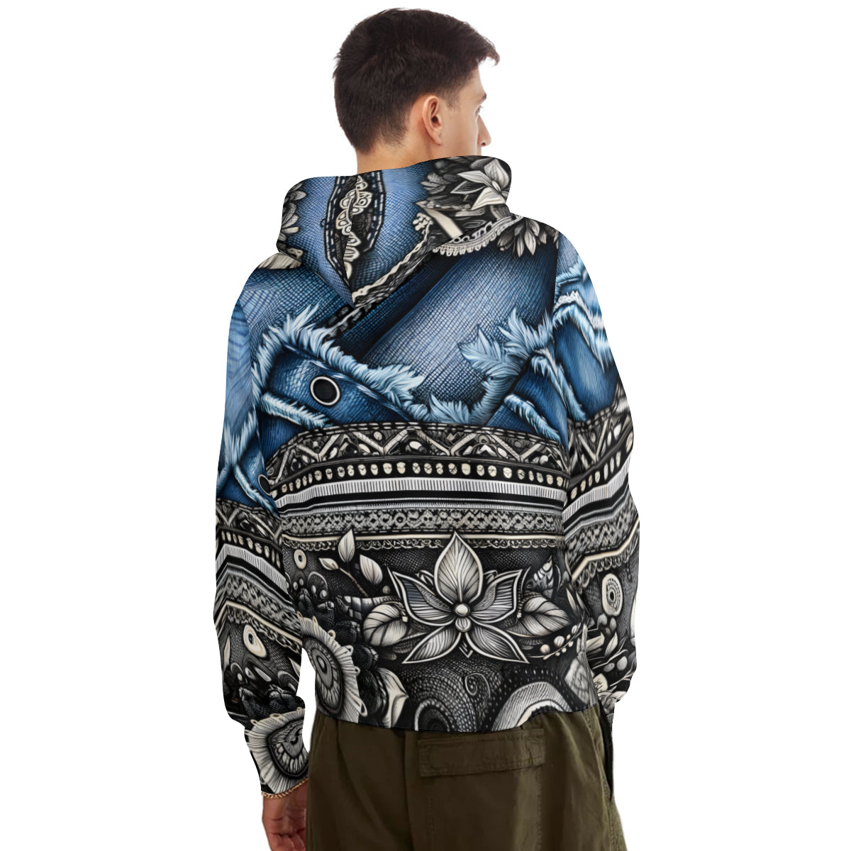 Denim And Lace Design Men's Adult Hoodie Set (Double-Layer Hood) | Health Fabric