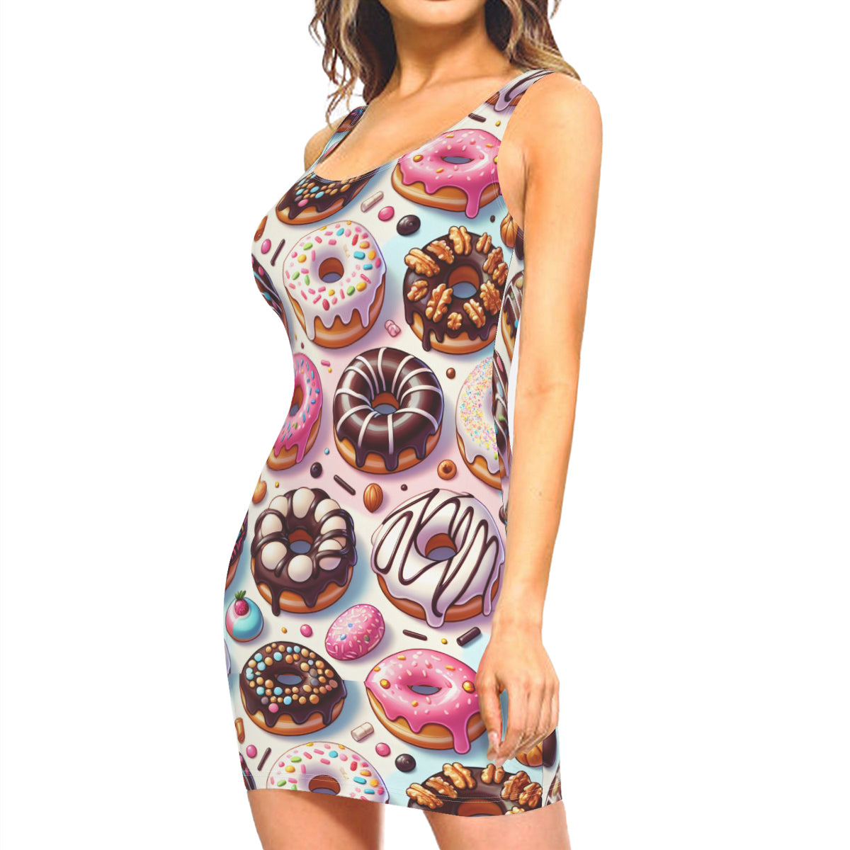 Donut Women Sleeveless Slim-Fit Euro-Size Tank Slip Dress | Polyester