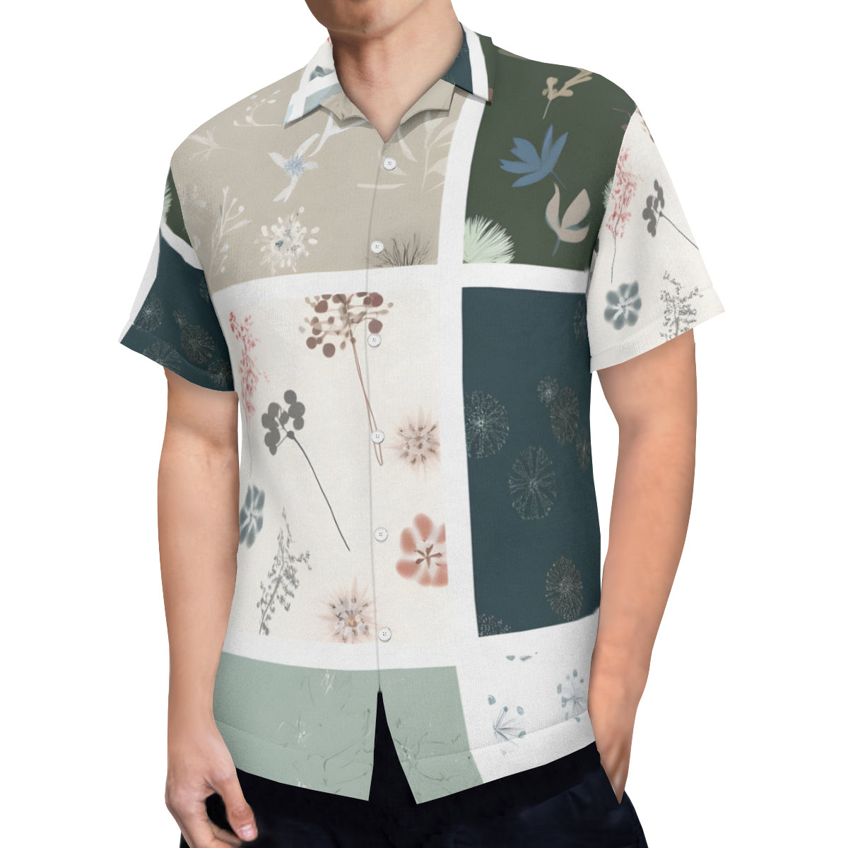Minimalistic Floral Short Sleeves Men's Shirt