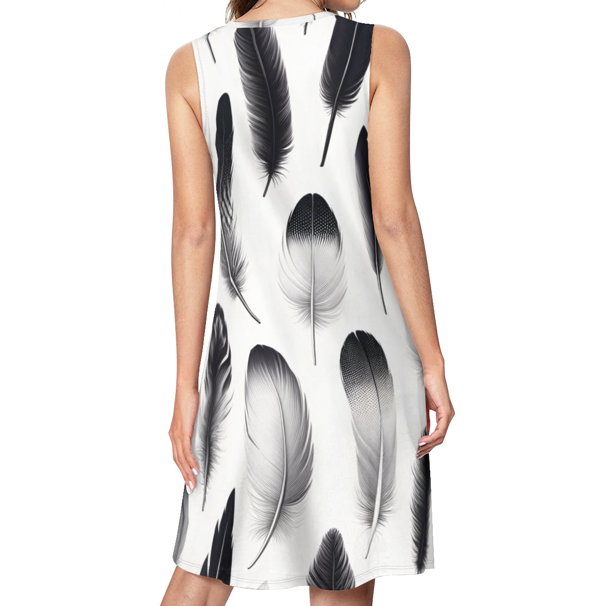 Black And White Feather Women's Casual Dress | Polyester
