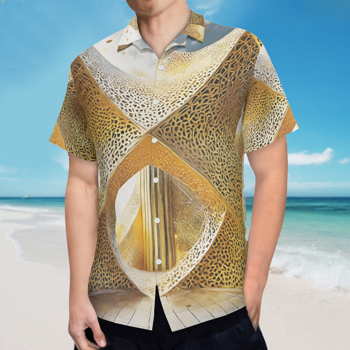 Golden Architectural Pattern Short Sleeves Men's Shirt
