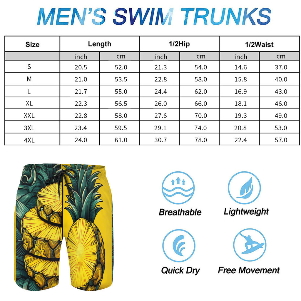 Pineapple Men's Beach Shorts (Not Mesh Lined) | Polyester
