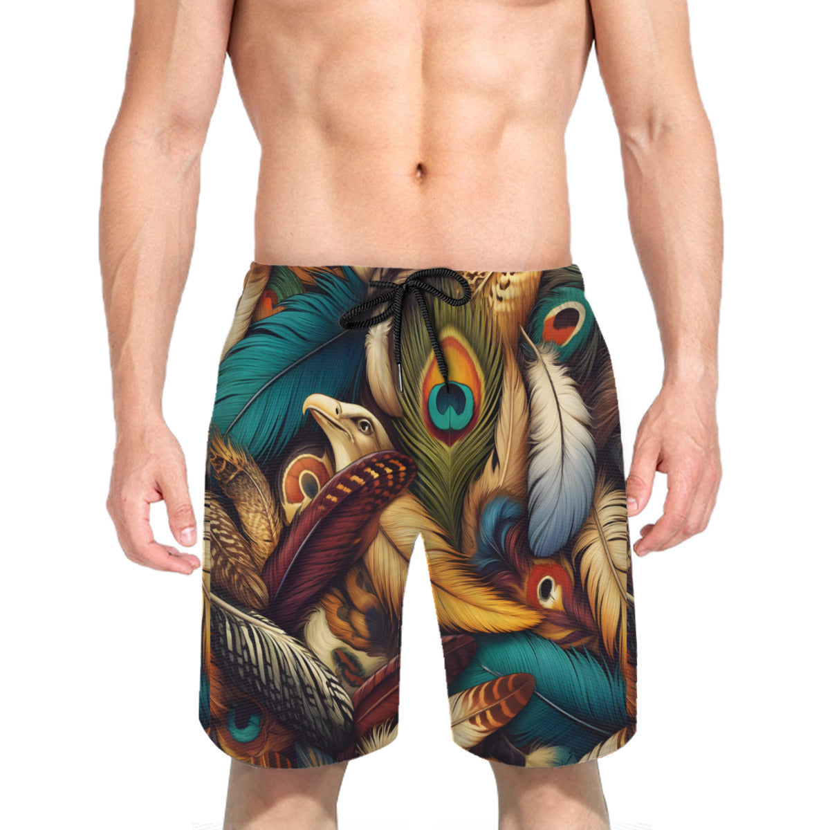 Elegant Peacock Feathers Men's Beach Shorts (Not Mesh Lined) | Polyester