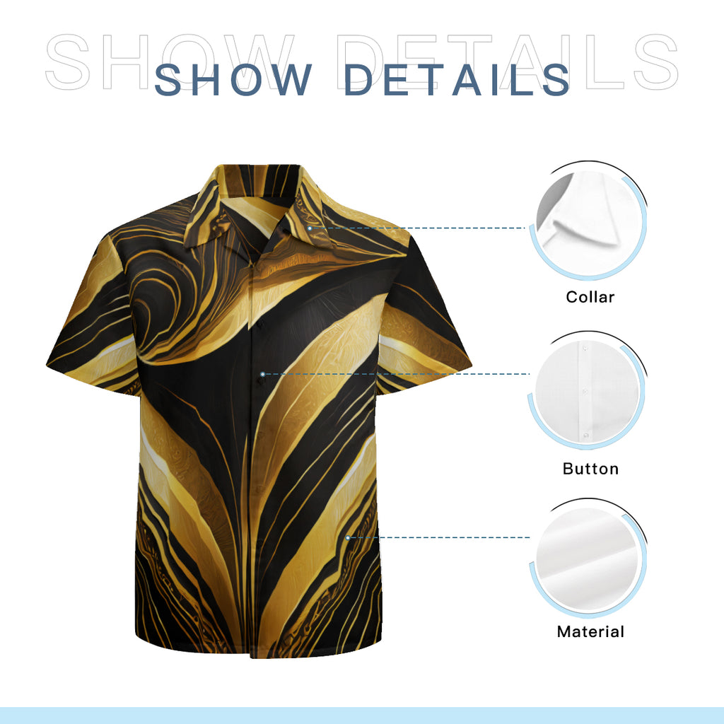 Elegant Black And Gold Short Sleeves Men's Shirt