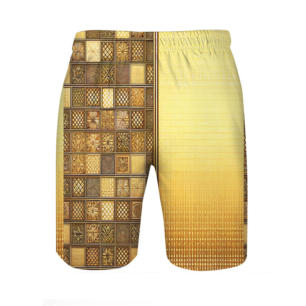Check Gold Men's Beach Shorts (Not Mesh Lined) | Polyester