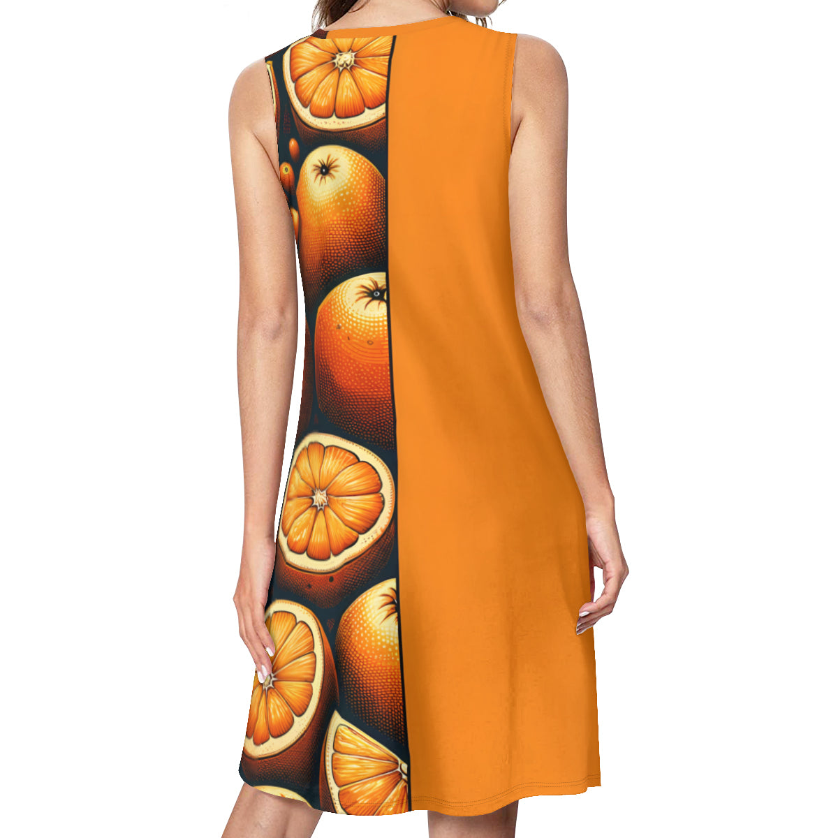 Orange Check Women's Casual Dress | Polyester