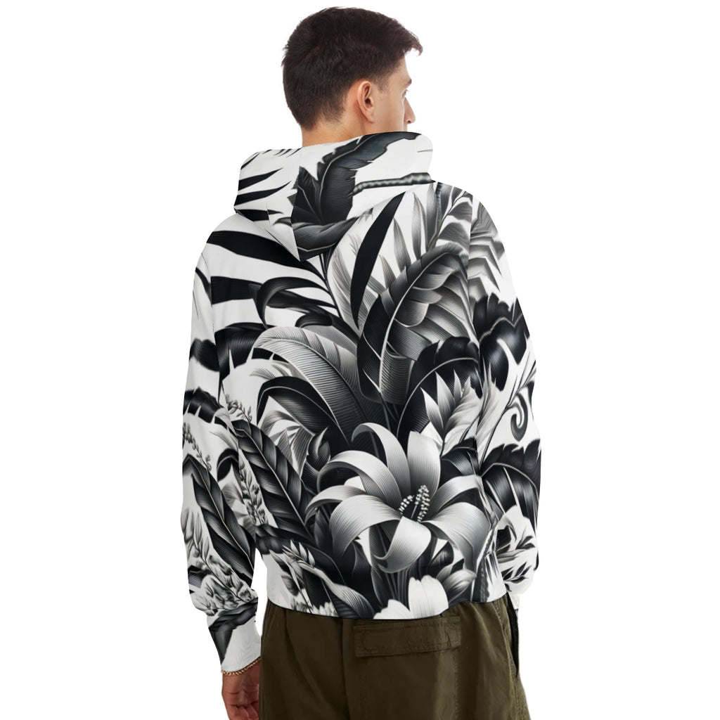 Floral Black And White Men's Adult Hoodie Set (Double-Layer Hood) | Health Fabric