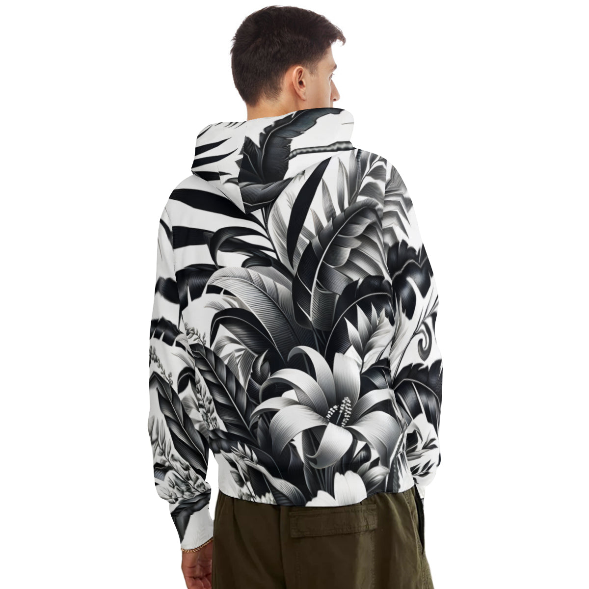 Floral Black And White Men's Adult Hoodie Set (Double-Layer Hood) | Health Fabric
