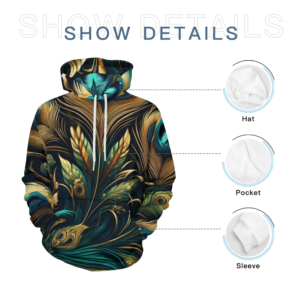 Peacock Men's Adult Hoodie Set (Double-Layer Hood) | Health Fabric