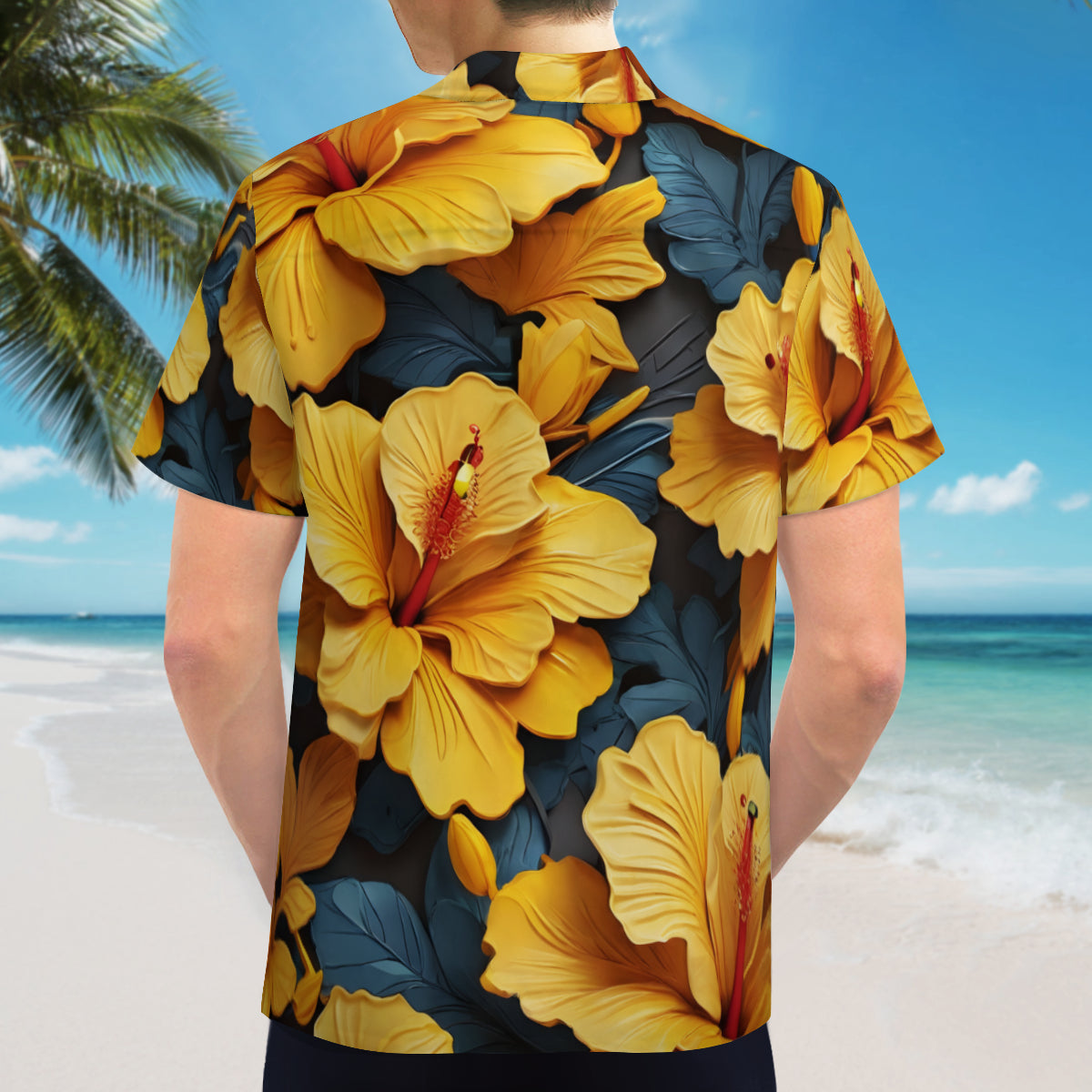 Yellow Hibiscus Short Sleeves Men's Shirt