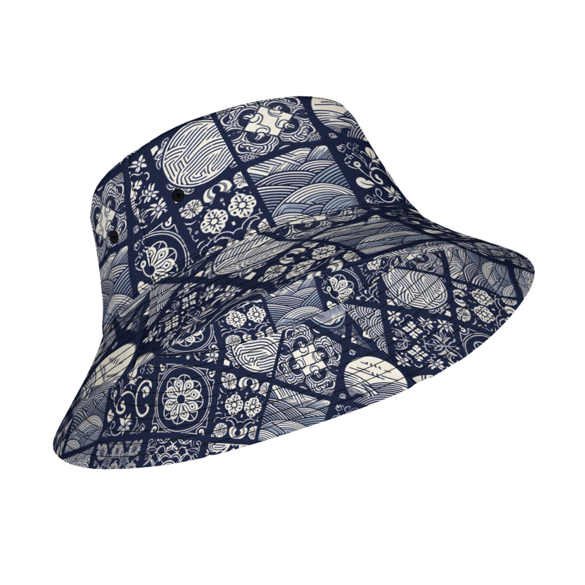 Navy Blue Geometric Shapes Double-Sided Unisex Polyester Bucket Hat