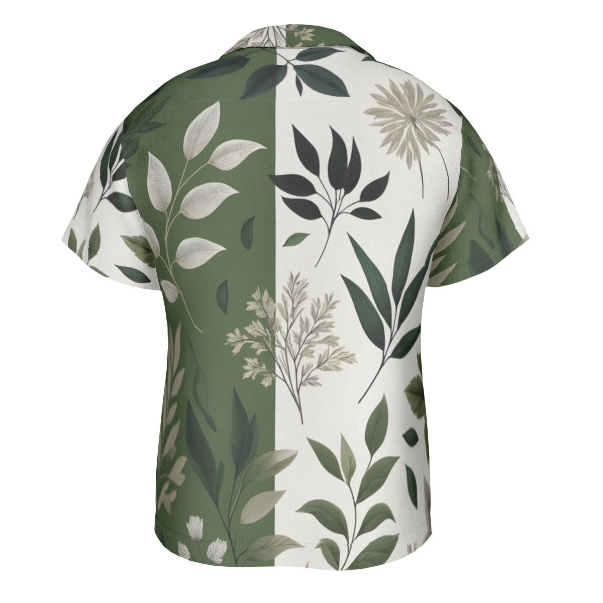 Olive Green Botanical Short Sleeves Men's Shirt