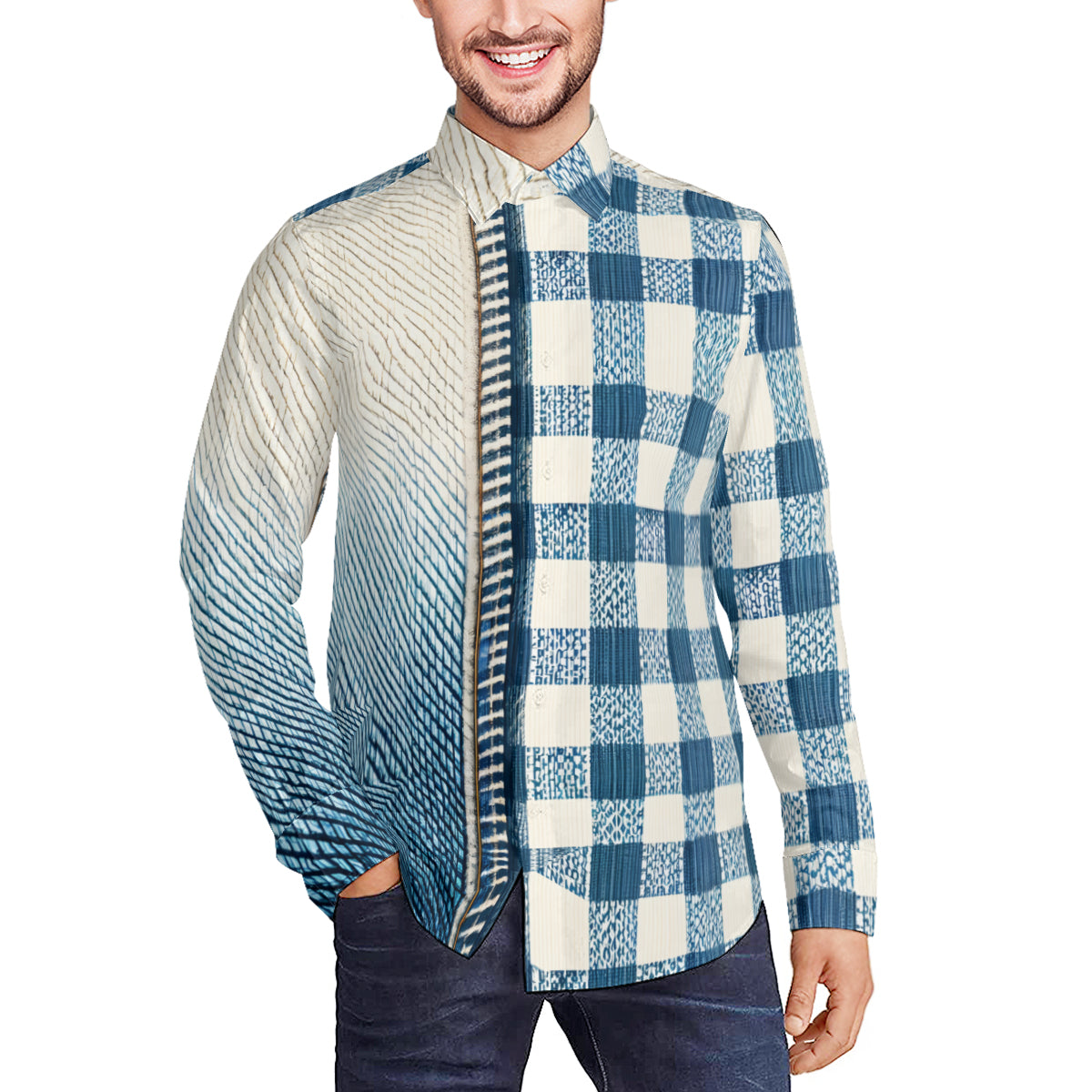 Denim Design Long Sleeves Men's Shirt