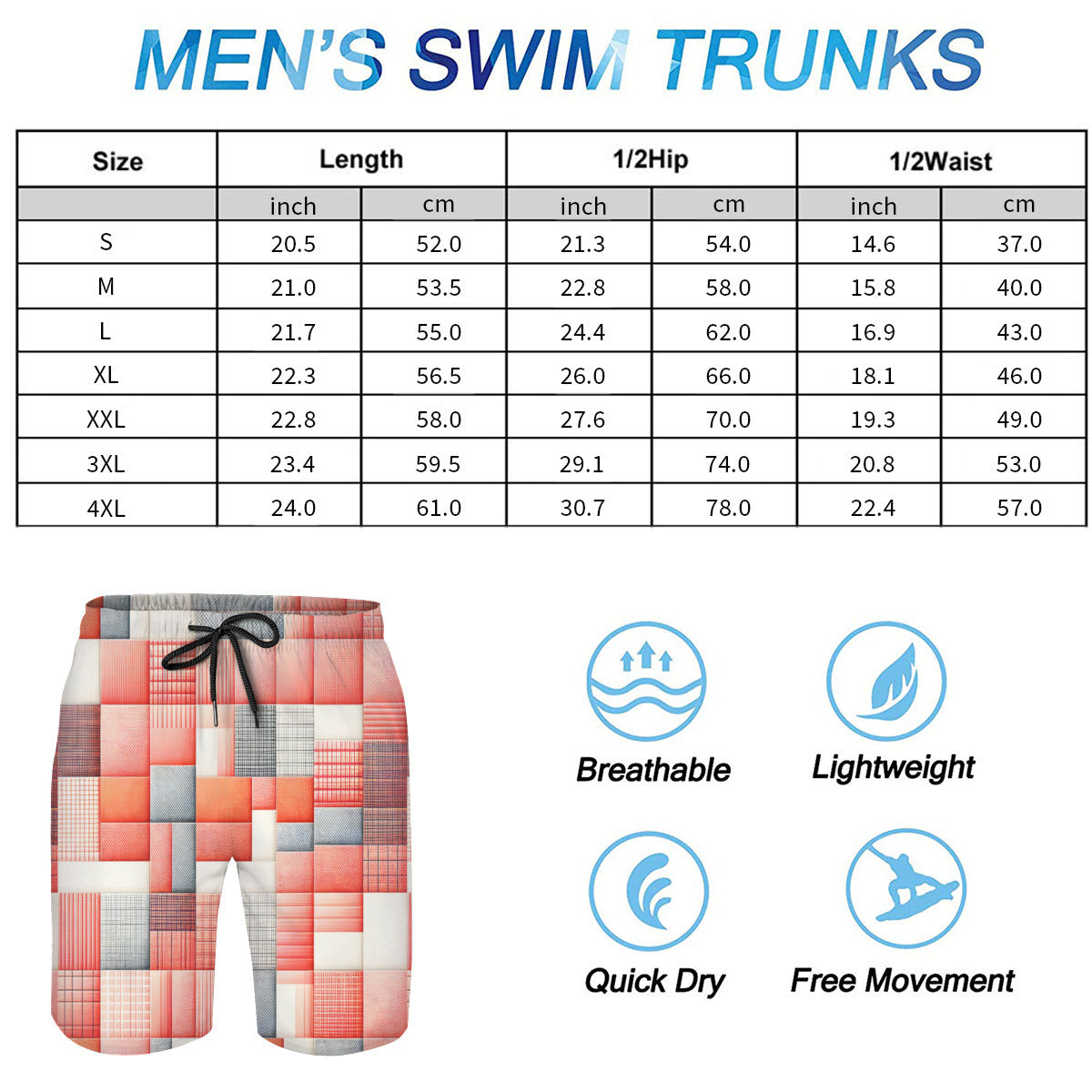 Pink Check Men's Beach Shorts (Not Mesh Lined) | Polyester