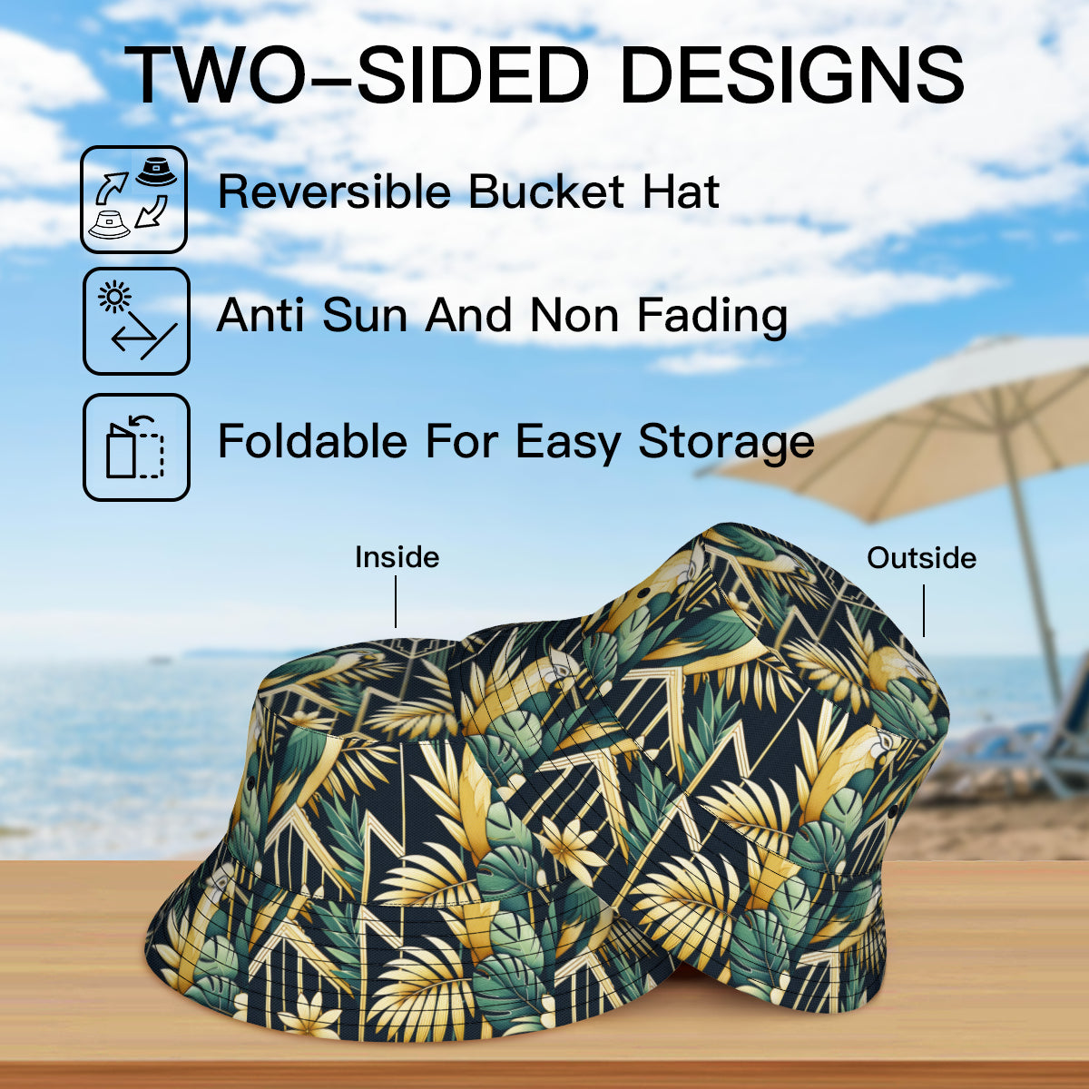 Tropical Parrots Double-Sided Unisex Polyester Bucket Hat