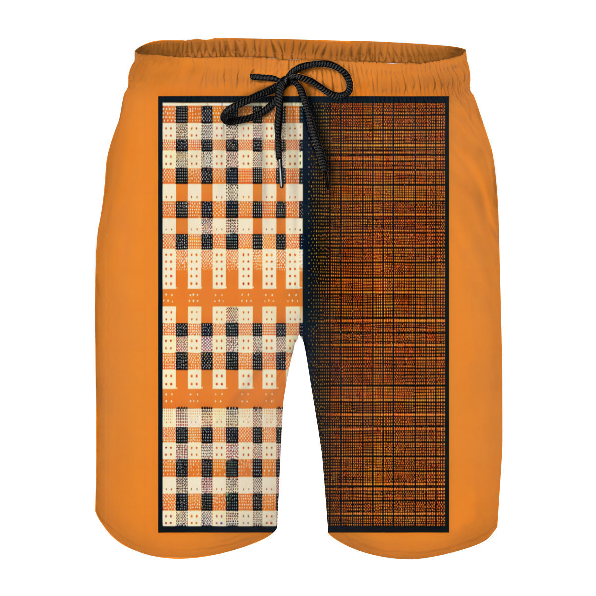 Orange Check Men's Beach Shorts (Not Mesh Lined) | Polyester