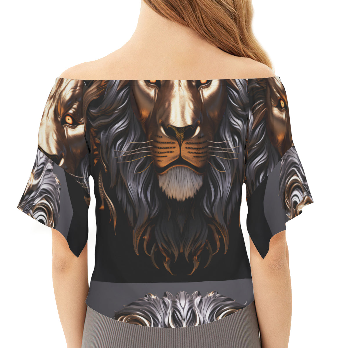 Metallic Lion One-Shoulder Tie Short Sleeves