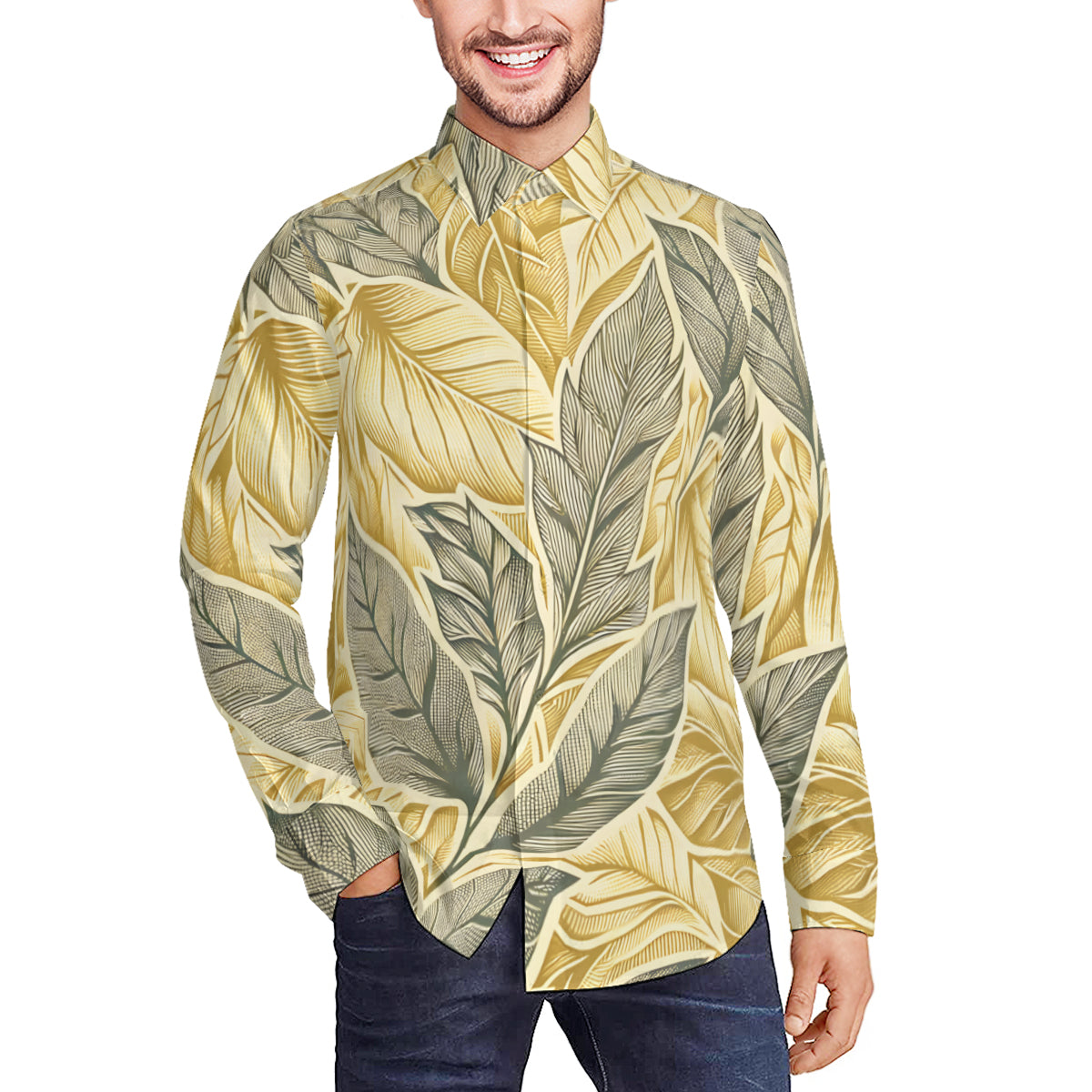 Golden Leaves Men's Classic Long-Sleeved Shirt | Polyester
