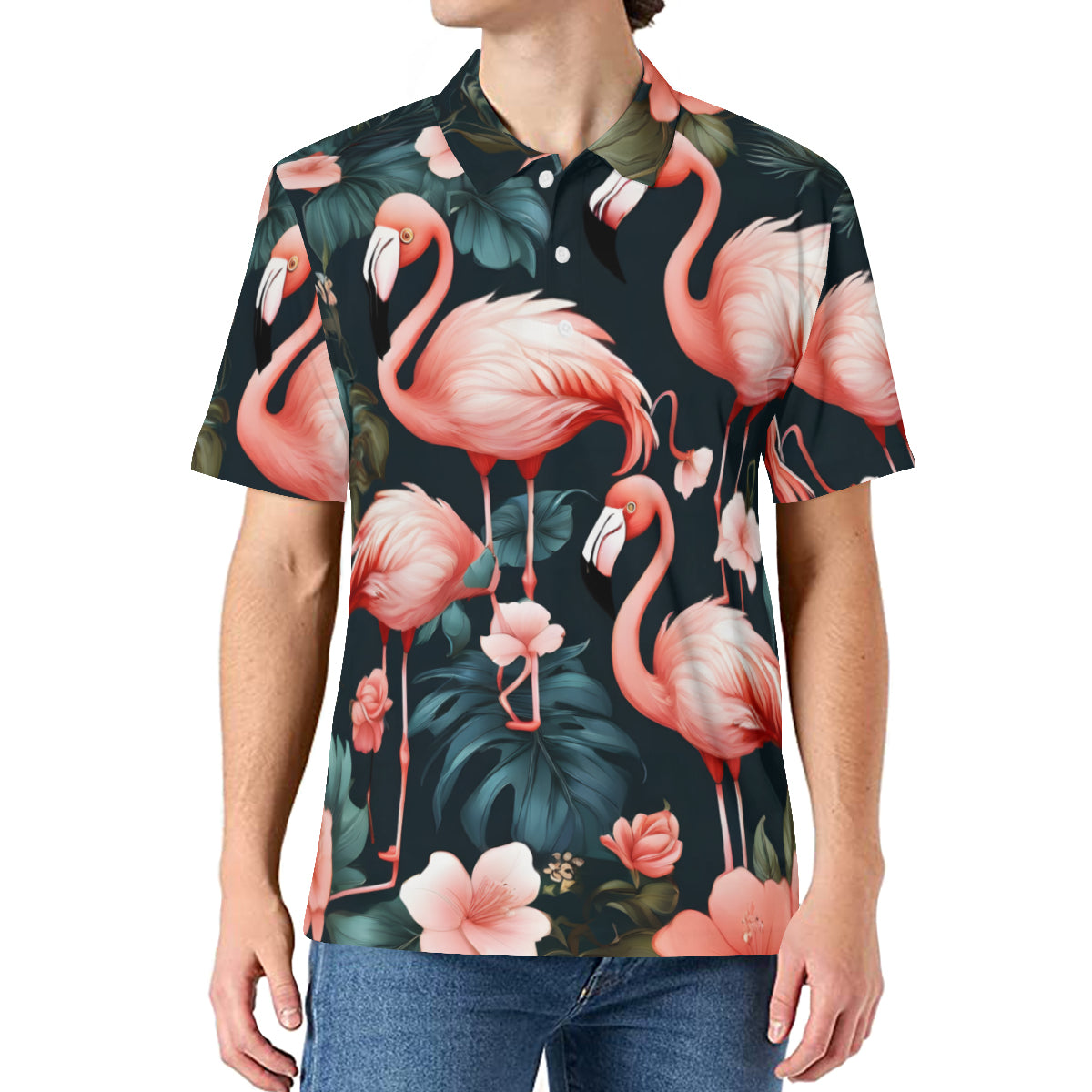 Flamingo  Men's Premium European Size POLO Shirt | 95% Polyester+5% Spandex