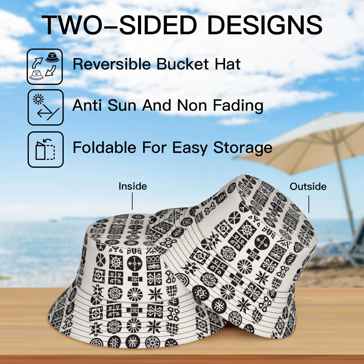 African Motifs Double-Sided Unisex Polyester Bucket Hat