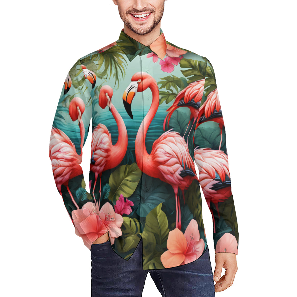 Flamingo Men's Classic Long-Sleeved Shirt | Polyester