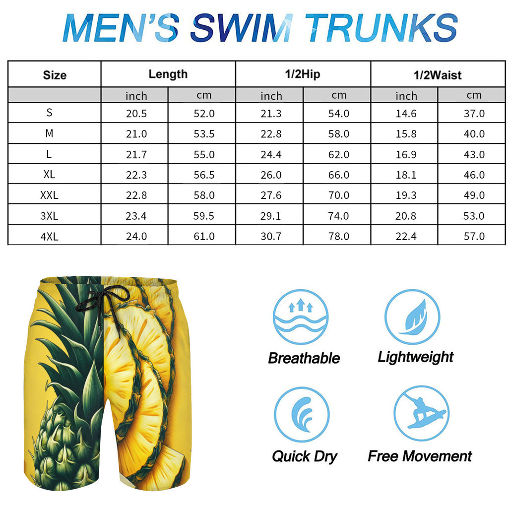 Pineapple Slices Men's Beach Shorts (Not Mesh Lined) | Polyester