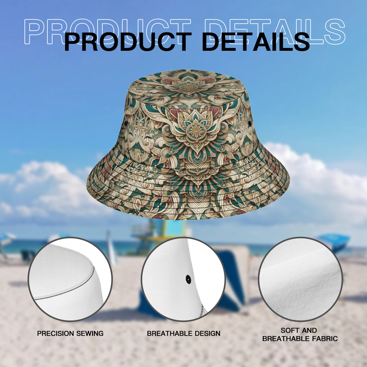 Intricate Luxury Pattern Double-Sided Unisex Polyester Bucket Hat