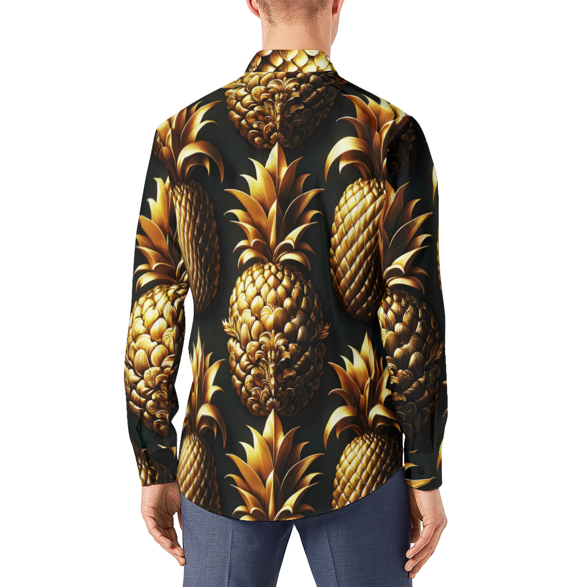 Golden Pineapple Men's Classic Long-Sleeved Shirt | Polyester