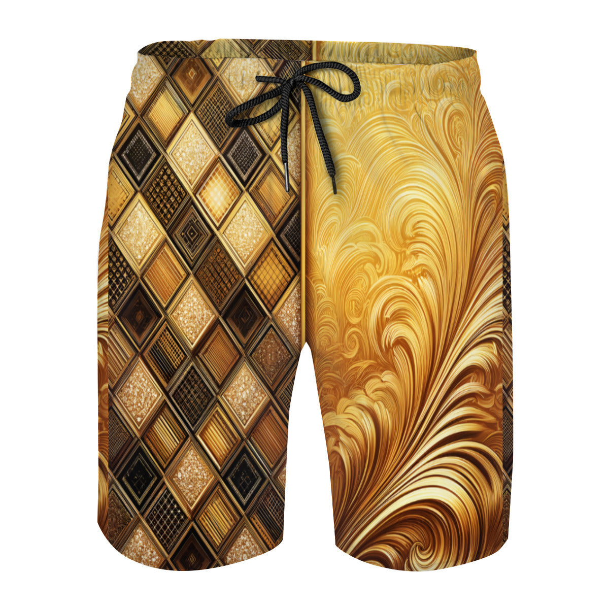 Elegant Gold Men's Beach Shorts (Not Mesh Lined) | Polyester